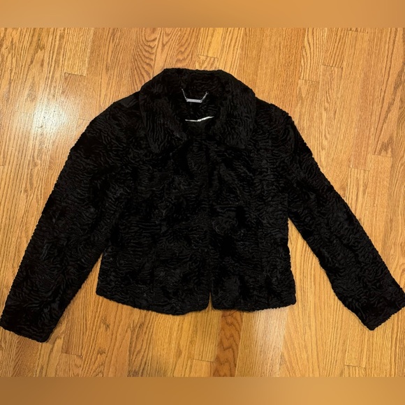 White House Black Market Black waist length faux fur coat size large - Picture 5 of 10
